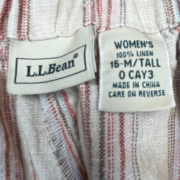 L.L. Bean Women’s Tan Stripped 100% Linen Pants XL Tall - Picture 6 of 6